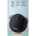 Black circular usb rechargeable sweeping robot with sweepin robot branding and side brushes for automatic vacuuming