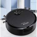 Black circular usb rechargeable sweeping robot automatic vacuum cleaner with sweepin robot branding and metallic accents
