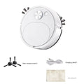 White circular usb rechargeable sweeping robot automatic vacuum with silver accents and side brushes for efficient cleaning