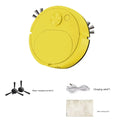 Bright yellow usb rechargeable sweeping robot with black bristles and a central button for automatic vacuum cleaning