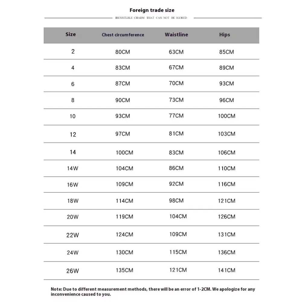 Detailed size chart in centimeters for v-neck a series chiffon wedding dress with lace sleeves in sizes 2 to 26w
