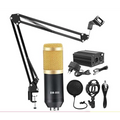 Black and gold bm-800 condenser microphone with mesh grille in v8x pro cantilever bracket microphone set