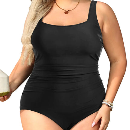 Daci Women Black1 Plus Size One Piece Swimsuit Athletic Tummy Control Ruched Bathing Suit with U-Back 26 Plus