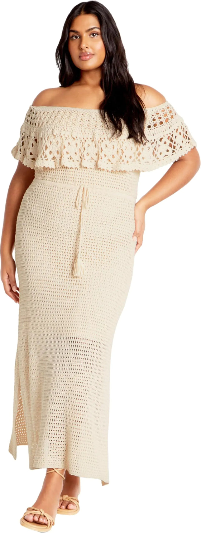 City Chic Womens CITYCHIC Plus Size Dress Callie Crochet Natural 16