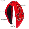 Red velvet valentines day headband with knotted love accessories and sparkling heart-shaped red gemstone embellishments
