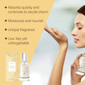 A sleek transparent vanilla body hair perfume spray bottle with silver cap and gold lettering labeled relaxe habanero perfume mist