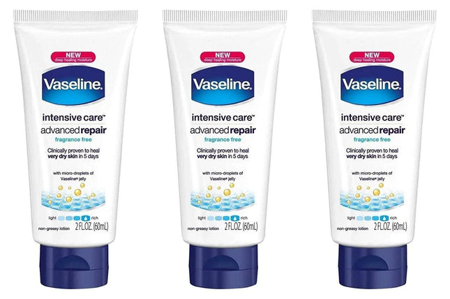 Vaseline Intensive Care Advanced Repair Fragrance Free Moisture Body Lotion 2 Oz Travel Size (Pack Of 3) - Royalessencelux