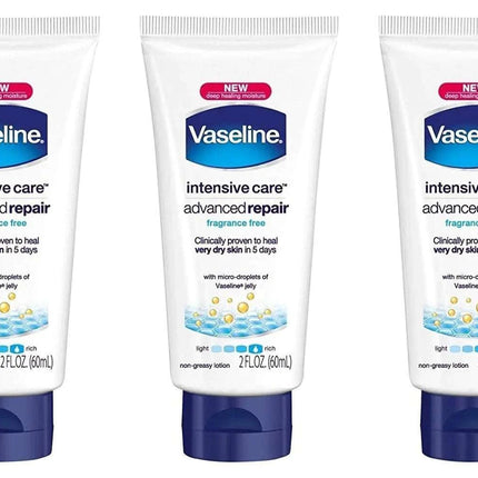 Vaseline Intensive Care Advanced Repair Fragrance Free Moisture Body Lotion 2 Oz Travel Size (Pack Of 3) - Royalessencelux