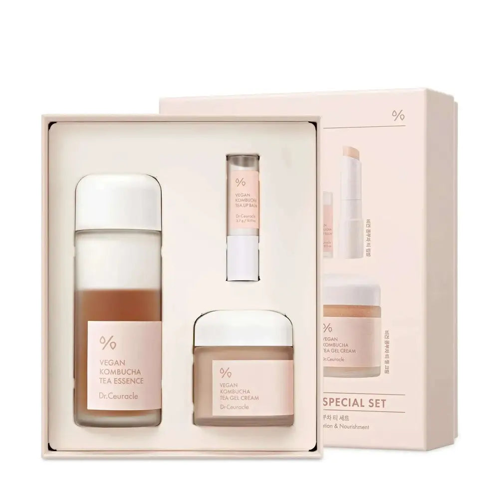 The dr. vegan kombucha tea special skincare set features natural ingredients for gentle, effective skincare