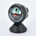 Black plastic vehicle mounted sensing slope meter with circular dial, red needle, and orange precise angle measurement markings