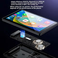 Black touchscreen vehicle navigation entertainment stereo with dual dash cam features and visible circuitry and knobs