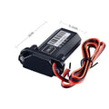 Black plastic vehicle tracker with red and black wiring featuring sim card slot and automatic power supply switch