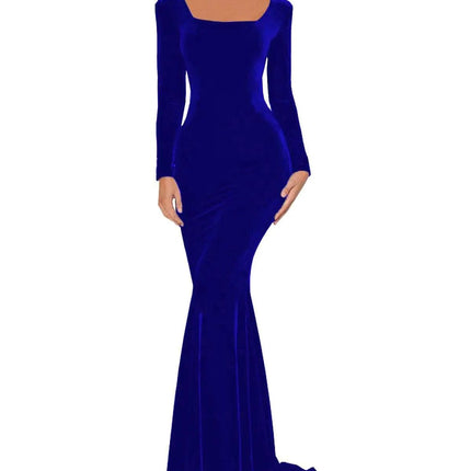 Velvet Prom Dress for Women Formal Evening Gowns with Sleeves Fall Wedding Guest Dresses Royal Blue Size 10 - Royalessencelux