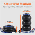 Black three-tiered vevor air jack with blue accents and wheels designed as a 3 ton lbs triple bag lifting tool
