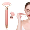 Rose gold vibra beauty vibrating gemstone roller with pink jade head and matching detachable oval attachment