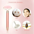 Rose gold vibra beauty vibrating gemstone roller with smooth pink jade head for facial massage and skincare