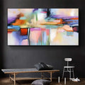 Vibrant abstract living room decorative painting with bold purple orange blue brushstrokes in sleek black frame by ddhh home painting