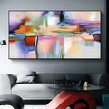 Vibrant abstract living room decorative painting with bold purple orange blue brushstrokes and sleek black frame by ddhh home painting