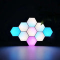 Vibrant smart hexagon lights featuring sleek interlocking led panels emitting soft blue and pink dynamic lighting