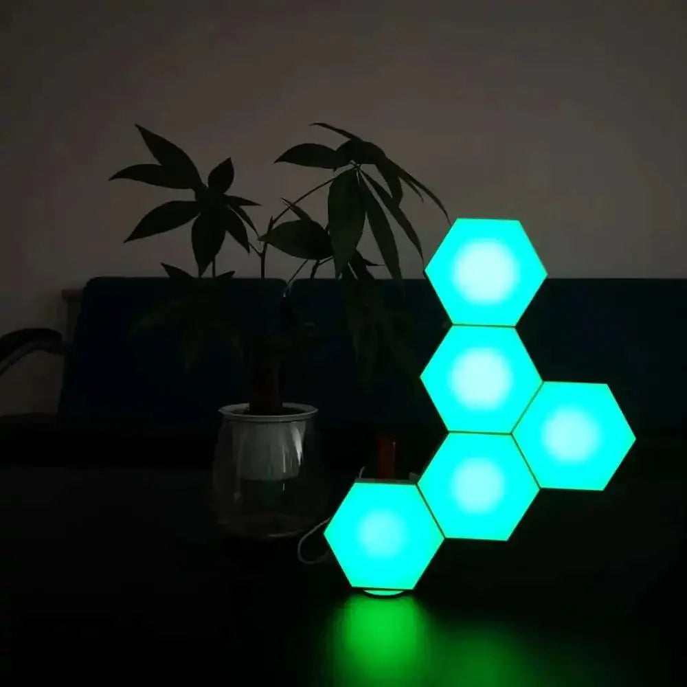 Vibrant smart hexagon lights dynamic turquoise led panels designed for modern ambient lighting with geometric design