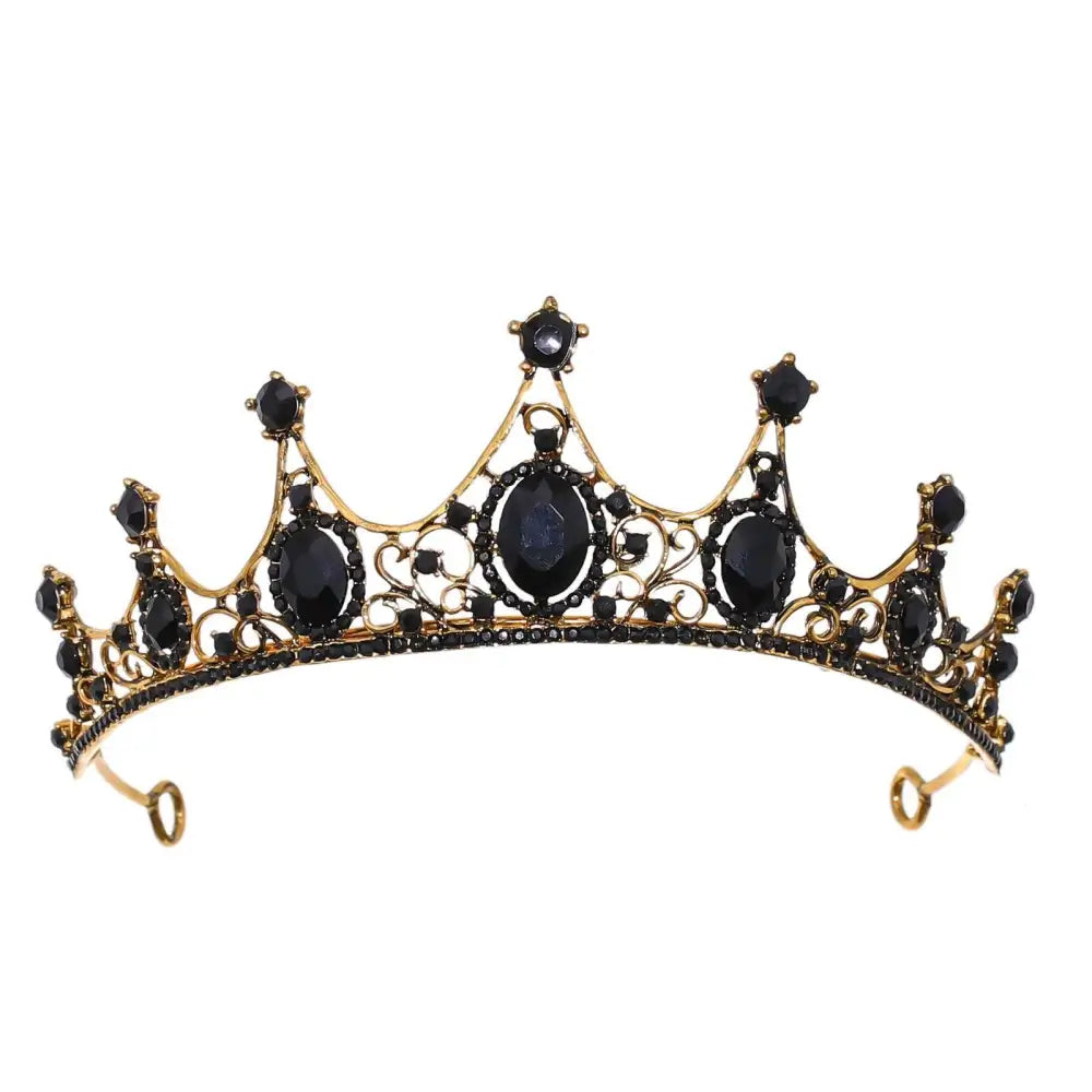 Elegant gold-toned vintage baroque alloy tiara with vibrant red and black gemstones in an ornate crown-like design