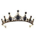 Elegant black gemstone vintage baroque alloy tiara with gold-toned filigree and ornate crown-like design