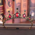 Elegant gold-toned vintage baroque alloy tiara with vibrant red and black gemstones in an ornate crown-like design