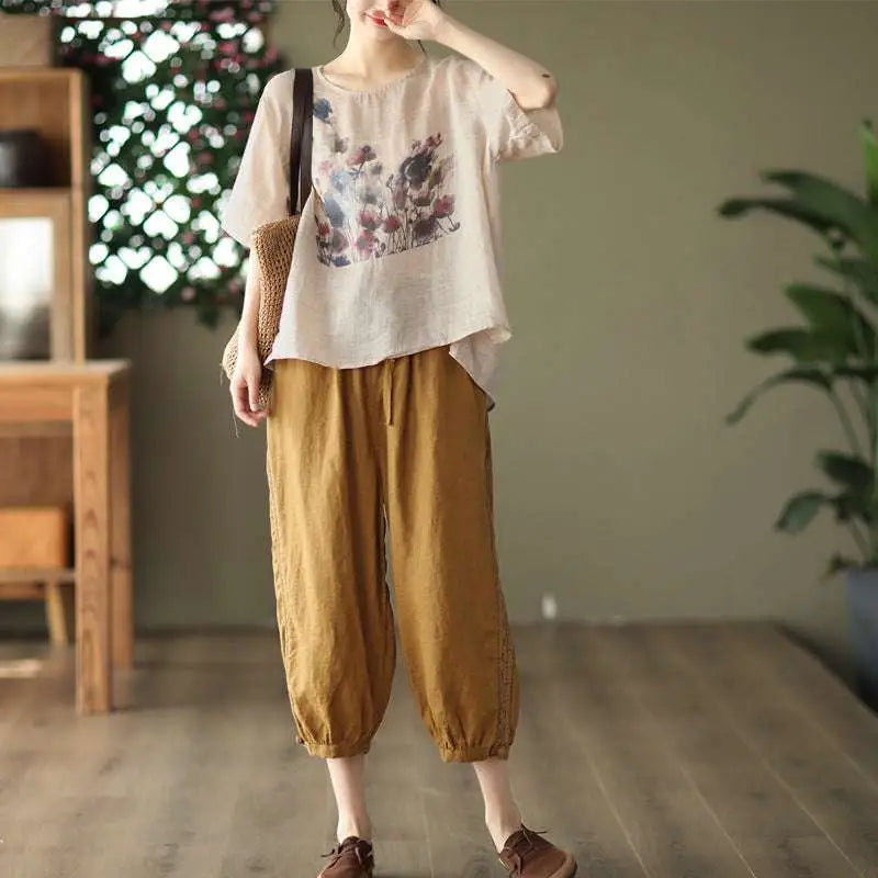 Summer New Vintage Ink Print Front Short Back Long Casual T-shirt Button Full Cup Plus Size Bra Without Wi Royalessencelux