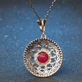 Silver filigree pendant necklace with a vibrant red gemstone in a vintage style genuine Luo Yang jewelry set design