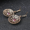 Delicate gold-toned filigree earrings with ruby-red gemstone in vintage style genuine luo yang jewelry set