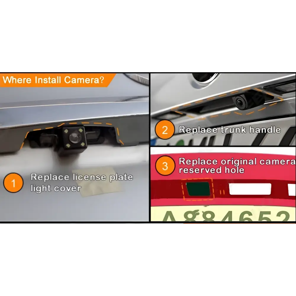 Black plastic vios reversing rear view camera shown from the back with rca connectors and a coiled cable