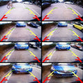 Blue honda fit with license plate s152ma shown from the back featuring vios reversing rear view camera with rca connectors