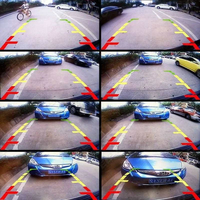 Blue honda fit with license plate s152ma shown from the back featuring vios reversing rear view camera with rca connectors