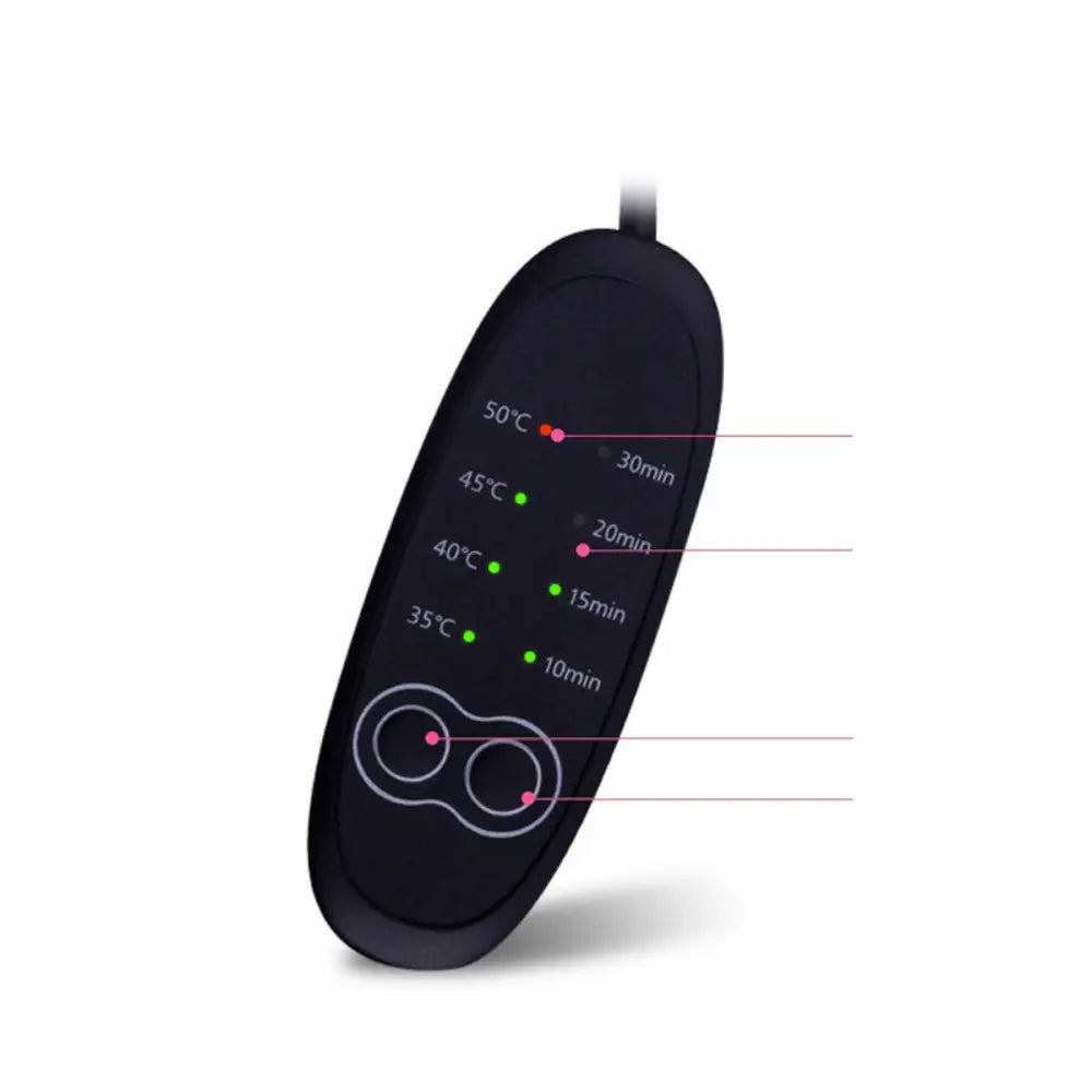 Black oval-shaped electronic heating pad with temperature and time settings for visionary smart eye massager mask