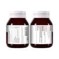 Two dark brown glass bottles with white caps labeled vitality coenzyme tablets for energy metabolism scenarios and heart health