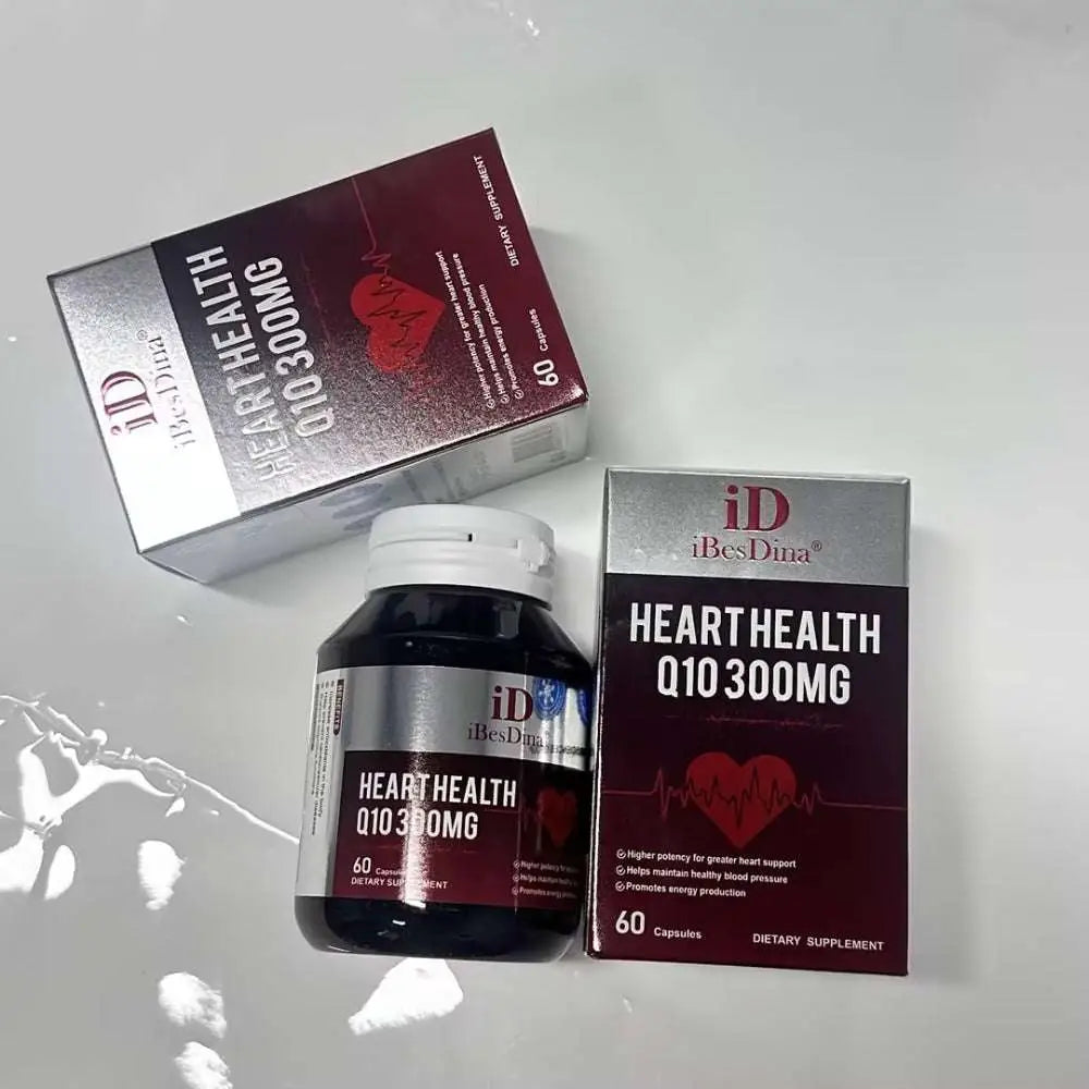 Ibesdina vitality coenzyme tablets in dark bottle with maroon silver packaging for heart health and energy metabolism scenarios
