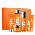 Orange sadoer 5x vitamin c whitening skin care set in orange rectangular box with silver caps and white lettering