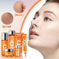 Orange sadoer 5x vitamin c whitening skincare set in glass bottles with silver caps in an orange rectangular box