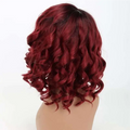 Voluminous burgundy curly european beauty wig with soft texture subtle darker roots and high temperature wire fiber