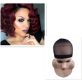 Black sheer lace wig cap with solid black band for voluminous burgundy curly european beauty wig with high temperature wire