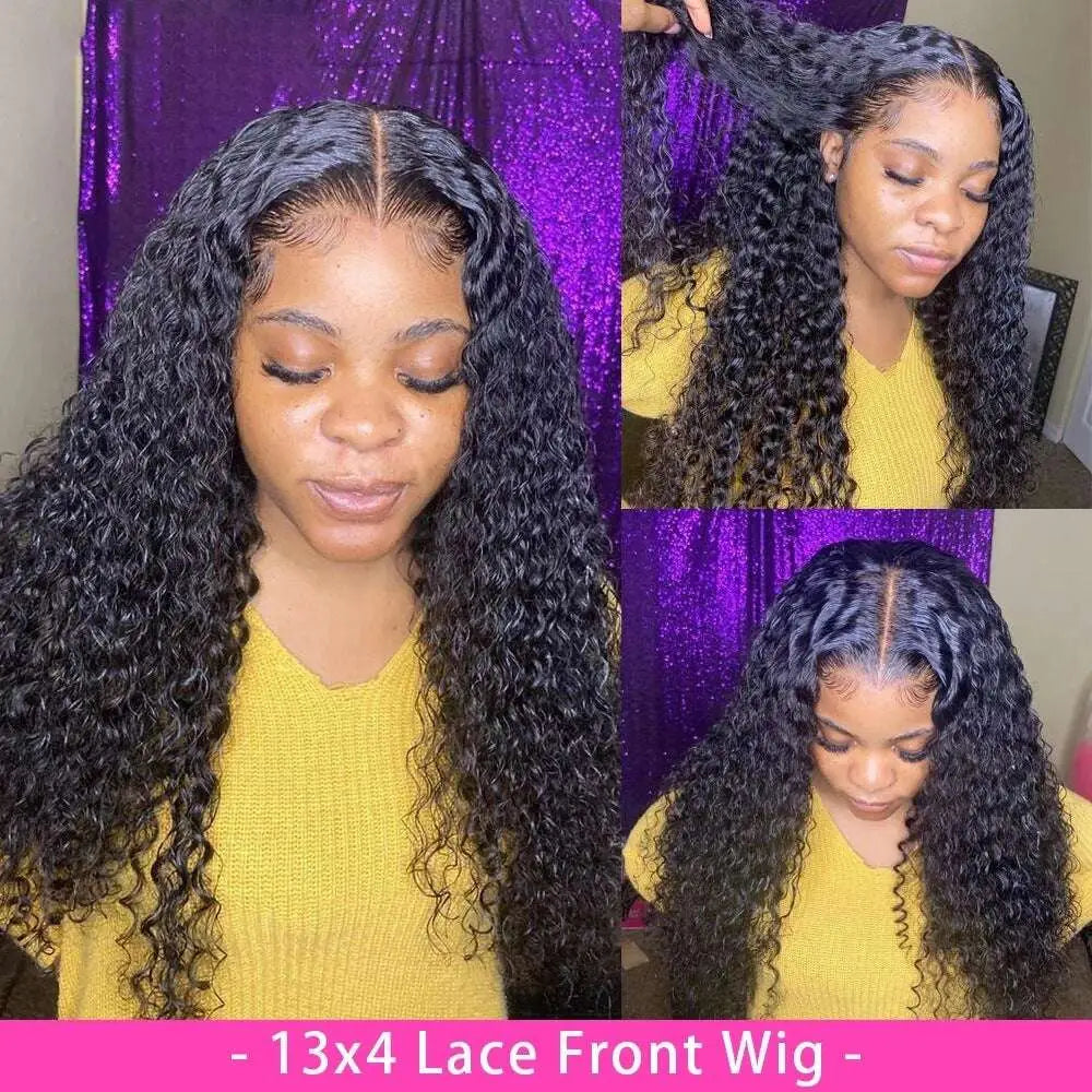 Black voluminous curly human hair lace front wig with 13x4 inch frontal by royale essence lux with 7-day satisfaction promise