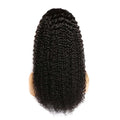 Voluminous curly human hair lace front wig in black with natural texture providing full coverage by royale essence lux