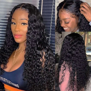 Black voluminous curly human hair lace front wig with natural waves by royale essence lux with 7-day satisfaction promise