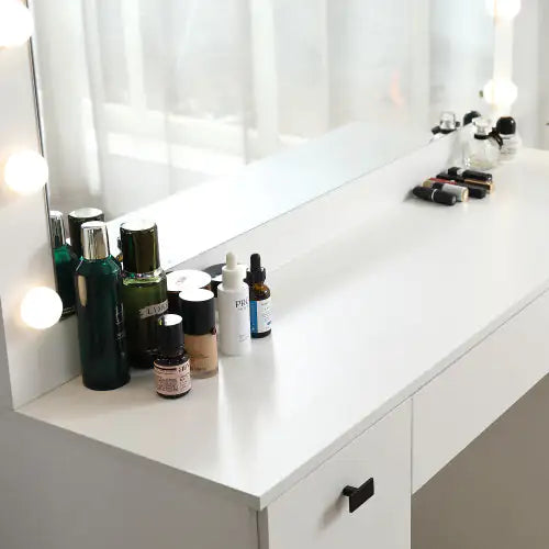 Dresser With Illuminated Mirror, 3 Colors, Lighting Mode, Brightness Adjustable, White - Royalessencelux