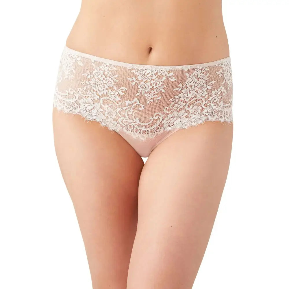Wacoal womens center stage bikini white high-waisted briefs with lace trim and sheer floral pattern in xl size