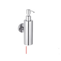 Chrome-finished wall mounted bathroom hardware pendant lotion bottle with sleek cylindrical body and curved pump mechanism