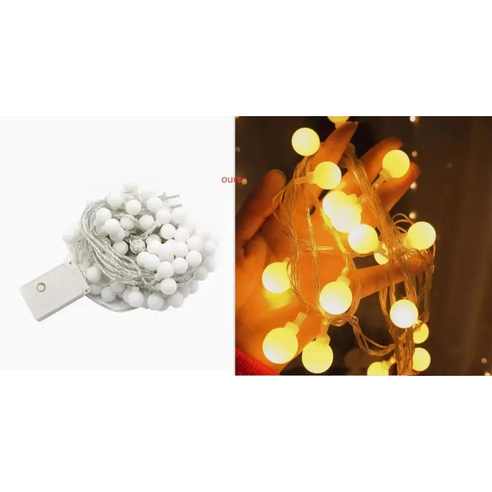 White spherical led pearls on silver wire with battery pack in warm yellow sunshine pearl lights string design