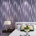 Purple and white zebra-striped woven wallpaper with a glossy finish ideal for luxury women’s fashion interiors