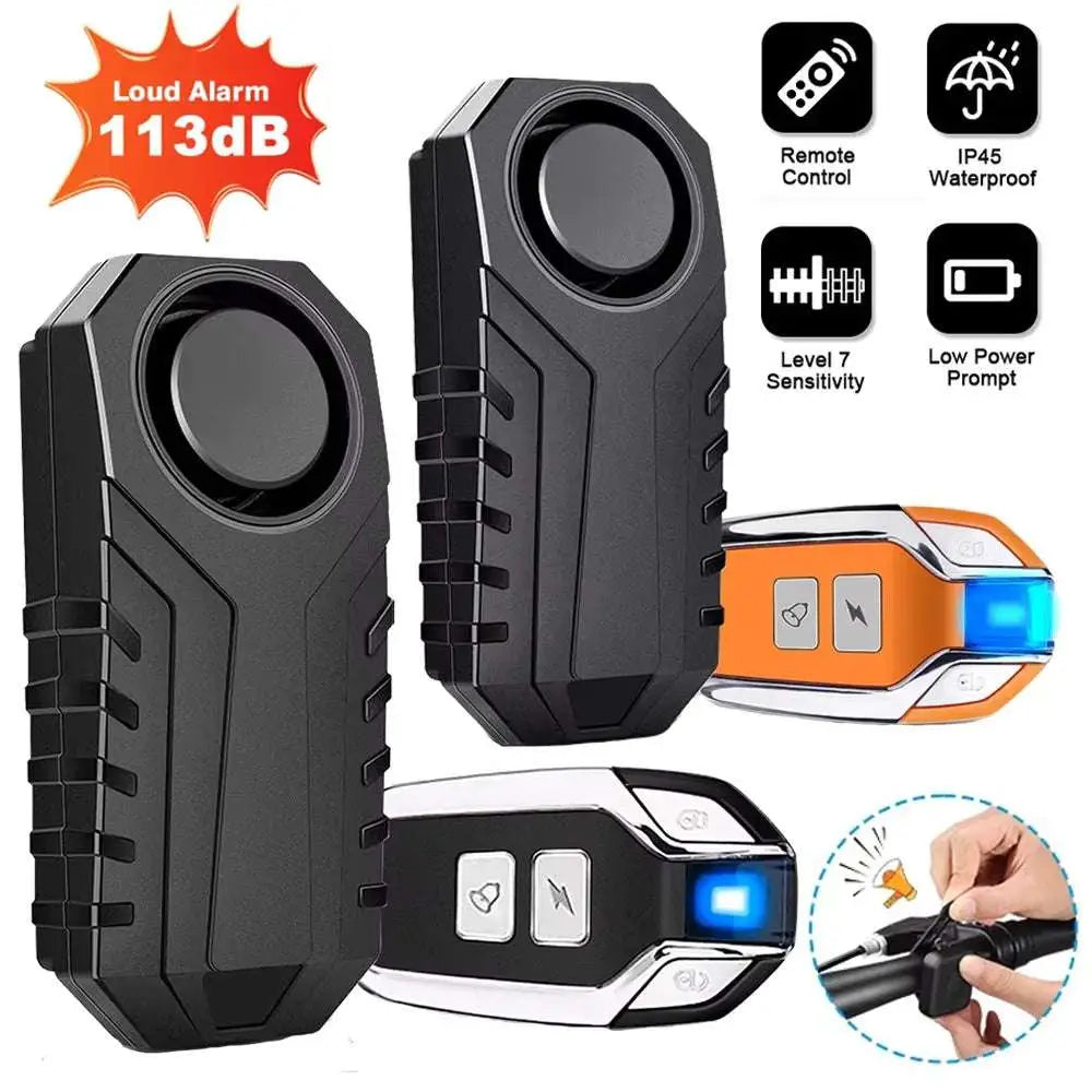 Black rugged waterproof bike alarm remote control anti theft system designed for secure motorcycle protection