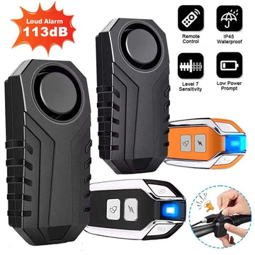 Black rugged waterproof bike alarm remote control anti theft system designed for secure motorcycle protection